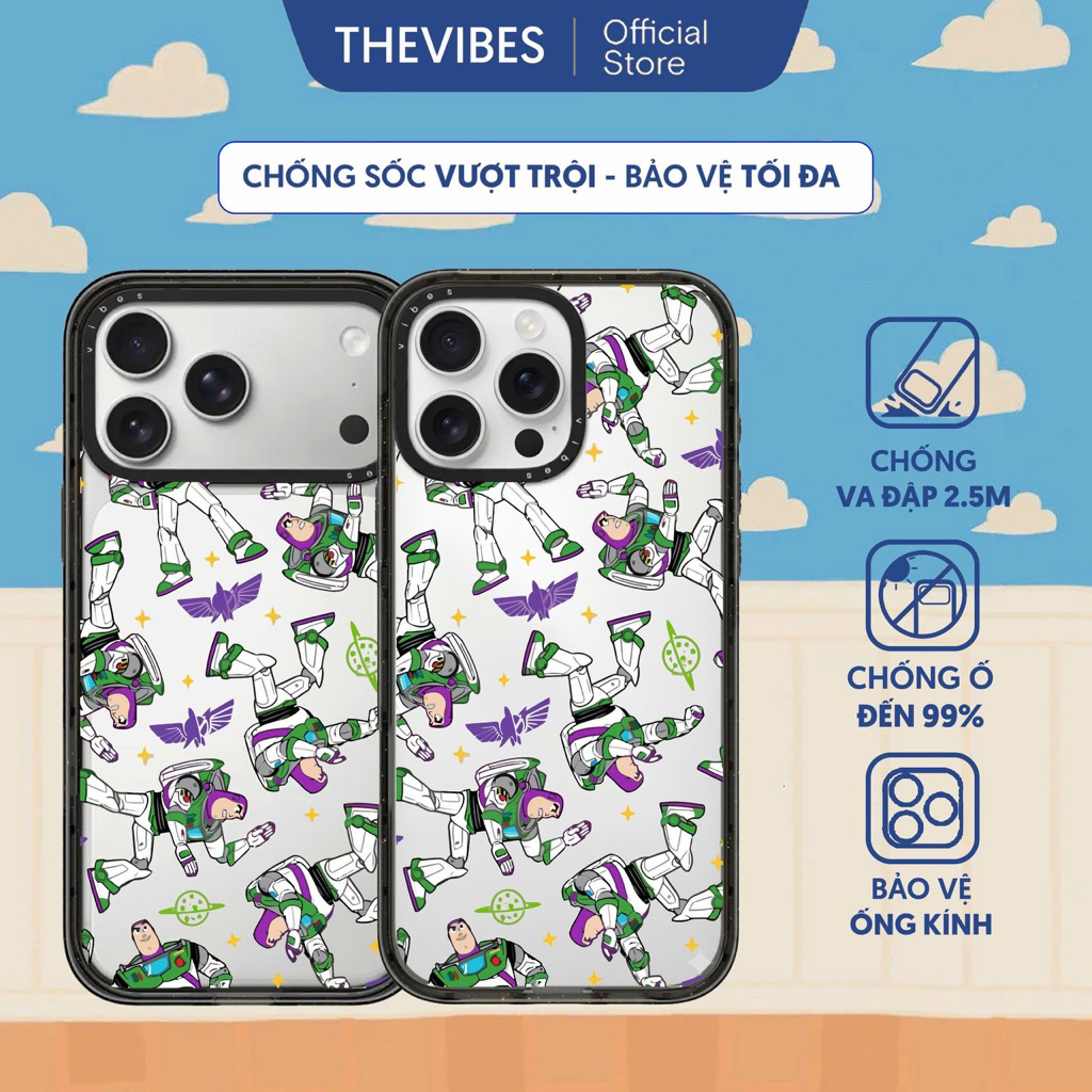 Ốp Lưng Iphone Cứng Chống Va Đập THEVIBES Viền Trắng/Đen - Chống Sốc 2.5M Light Buzz