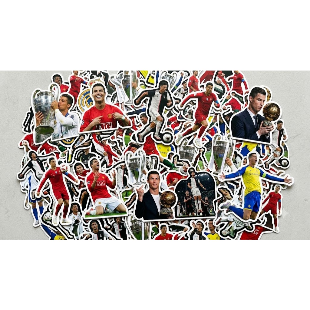 Bộ 30 sticker decal hình dán Cristiano Ronaldo, hình dán Messi, hình dán laptop