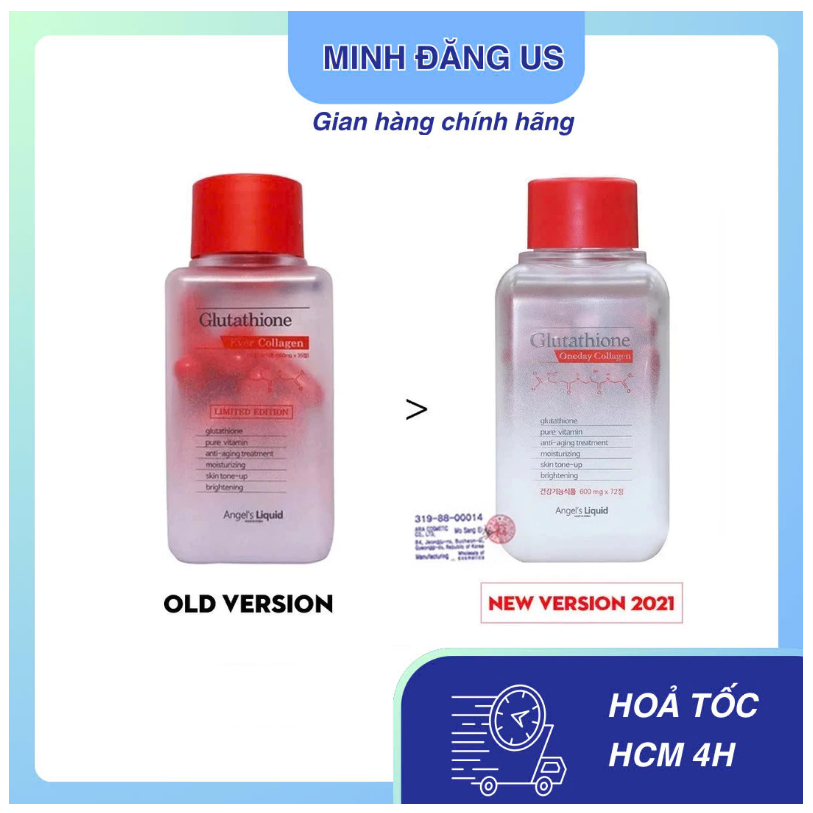 Viên uống trắng da Angel's Liquid Glutathione Oneday Collagen 600mg 72 viên