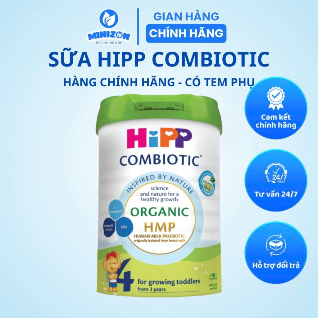 Sữa HiPP 4 Organic Combiotic 800g cho bé trên 3 tuổi Sữa bột hữu cơ mát lành Minizon Kids