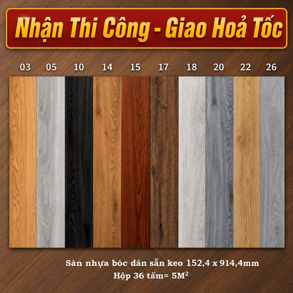 50 tấm, Sàn nhựa giả gỗ, 91.44cm x 15.24cm, có keo sẵn,Tấm dán sàn giả gỗ, PVC vinyl floor