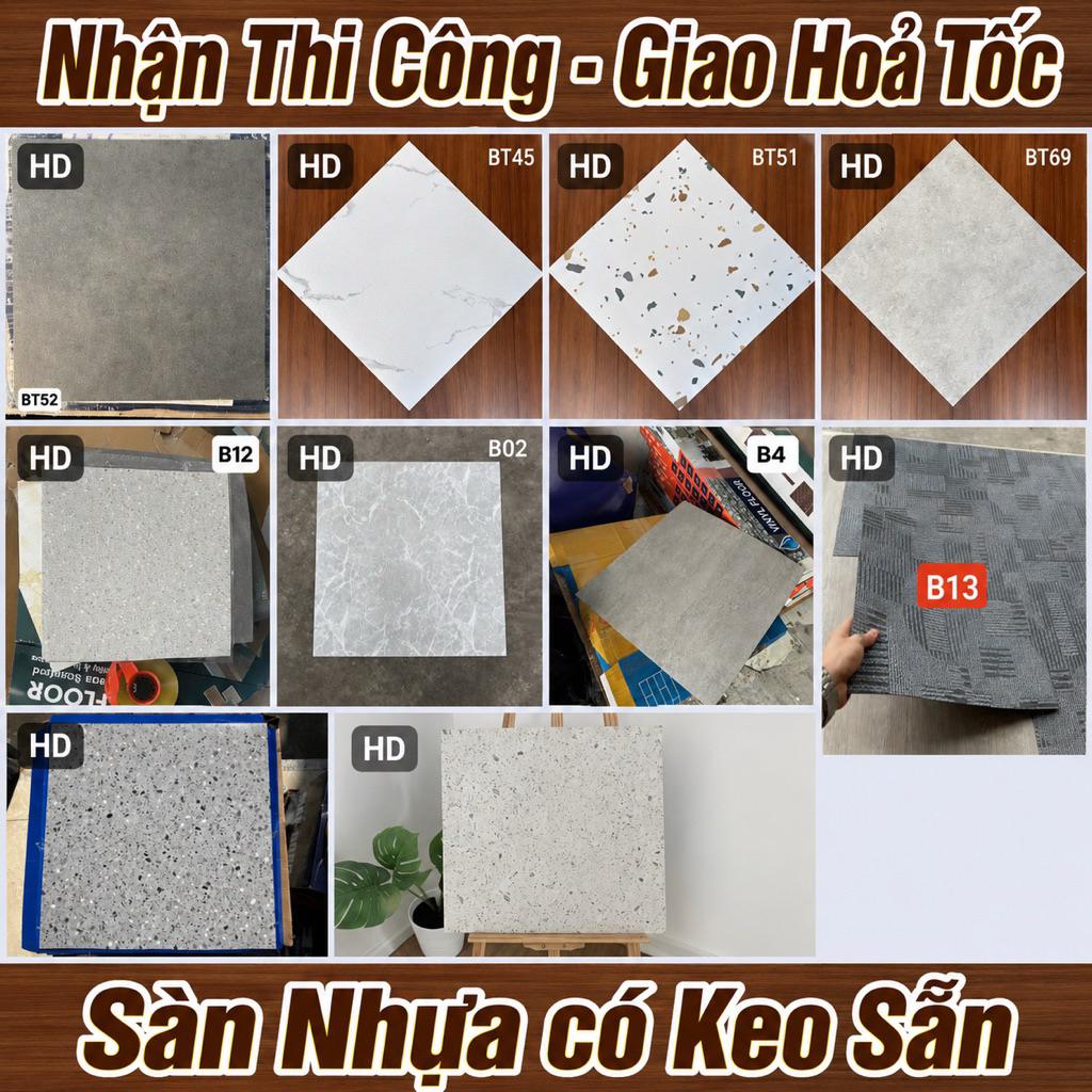 10m², 48 tấm, Sàn nhựa giả bê tông, 45.7 x 45.7cm, sàn nhựa giả gạch, Tấm dán sàn, sàn dán keo sẵn