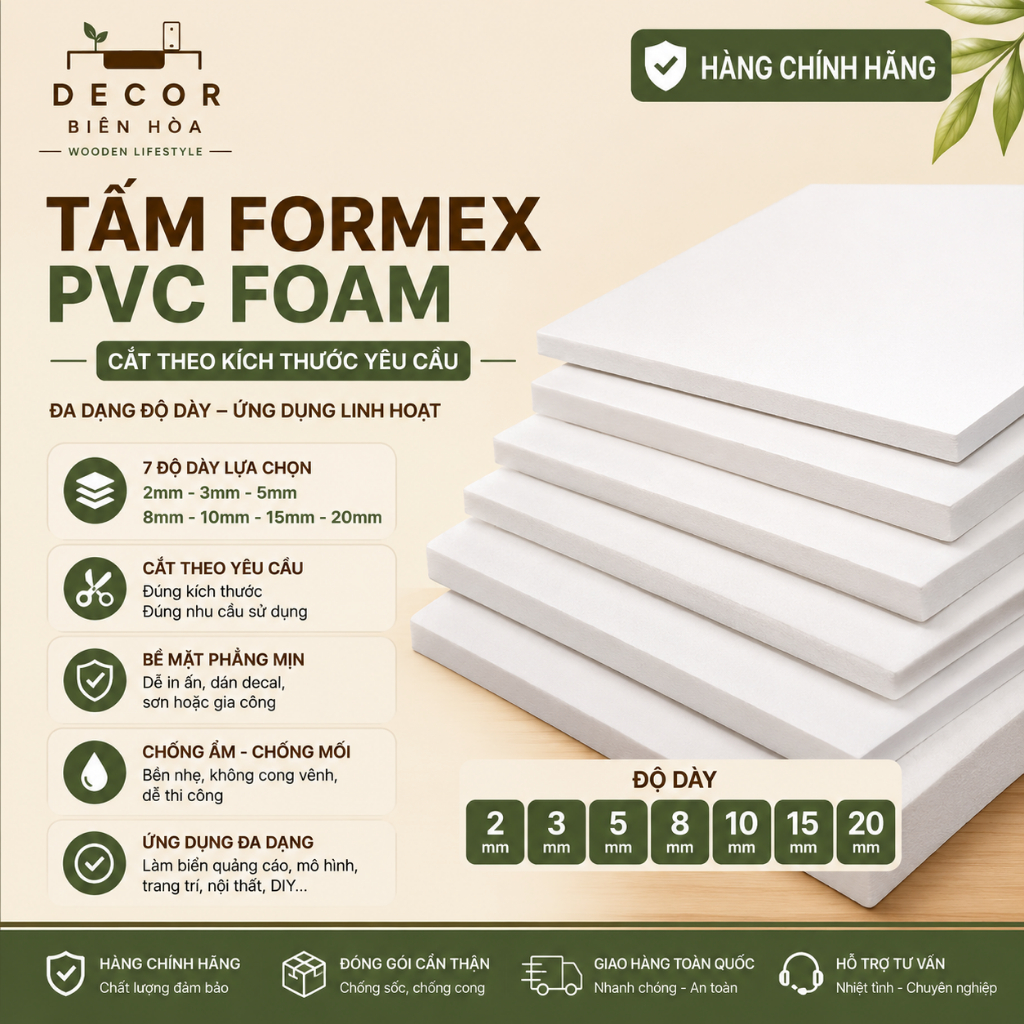 tấm Bìa Formex PVC Foam Cắt Theo Kích Thước | Dày 3mm 5mm 8mm 10mm