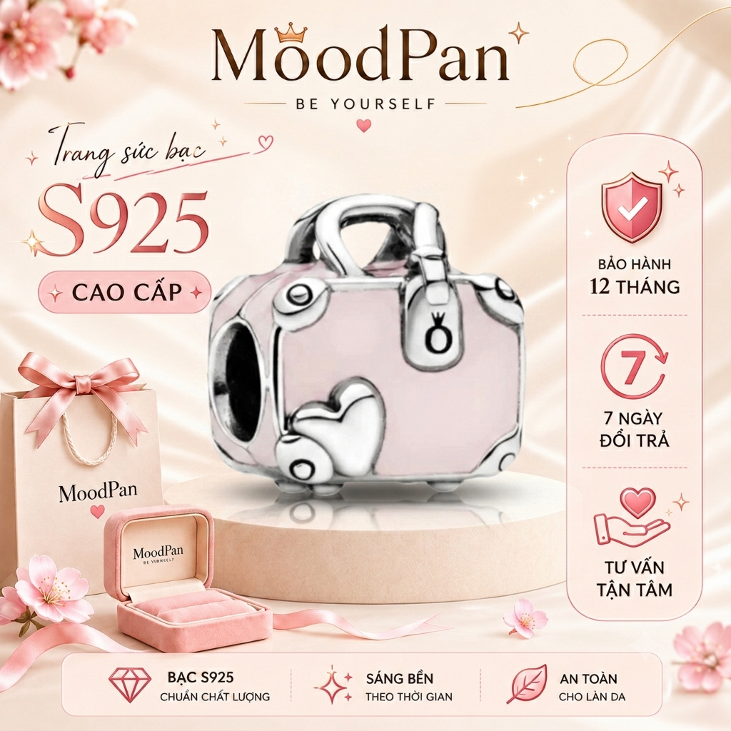 Charm Bạc Lys hình Vali 1465 - Charm Bạc S925 cao cấp