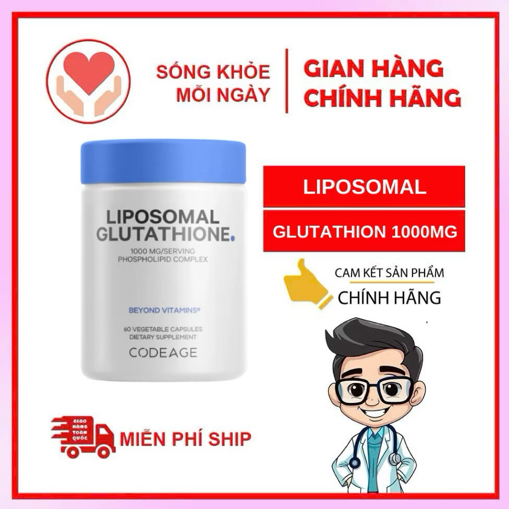 LIPOSOMAL GLUTATHIONE 1000mg Viên Uống Hỗ Trợ Trắng Da