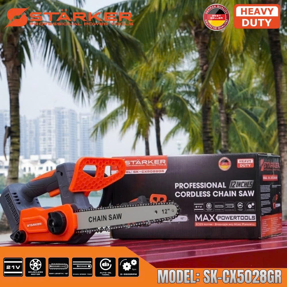 Máy Cưa Xích Pin Không Dây Starker SK-CX5028GR 21V Cưa Cành Cây Cắt Gỗ Công Suất Mạnh