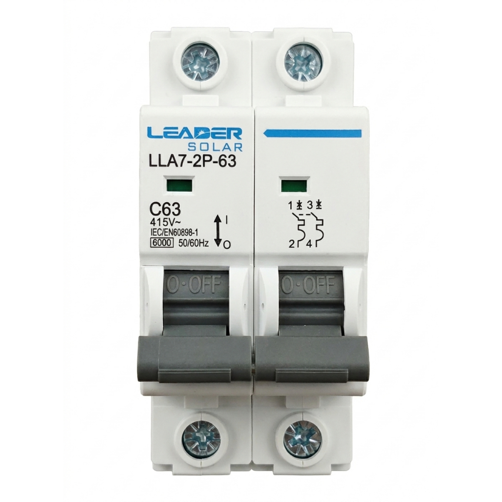 MCB AC 2P 63A LEADER |  LLA7-2P-63 | Aptomat 2 Pha 63A | CB Tép Bảo Vệ Quá Tải Ngắn Mạch