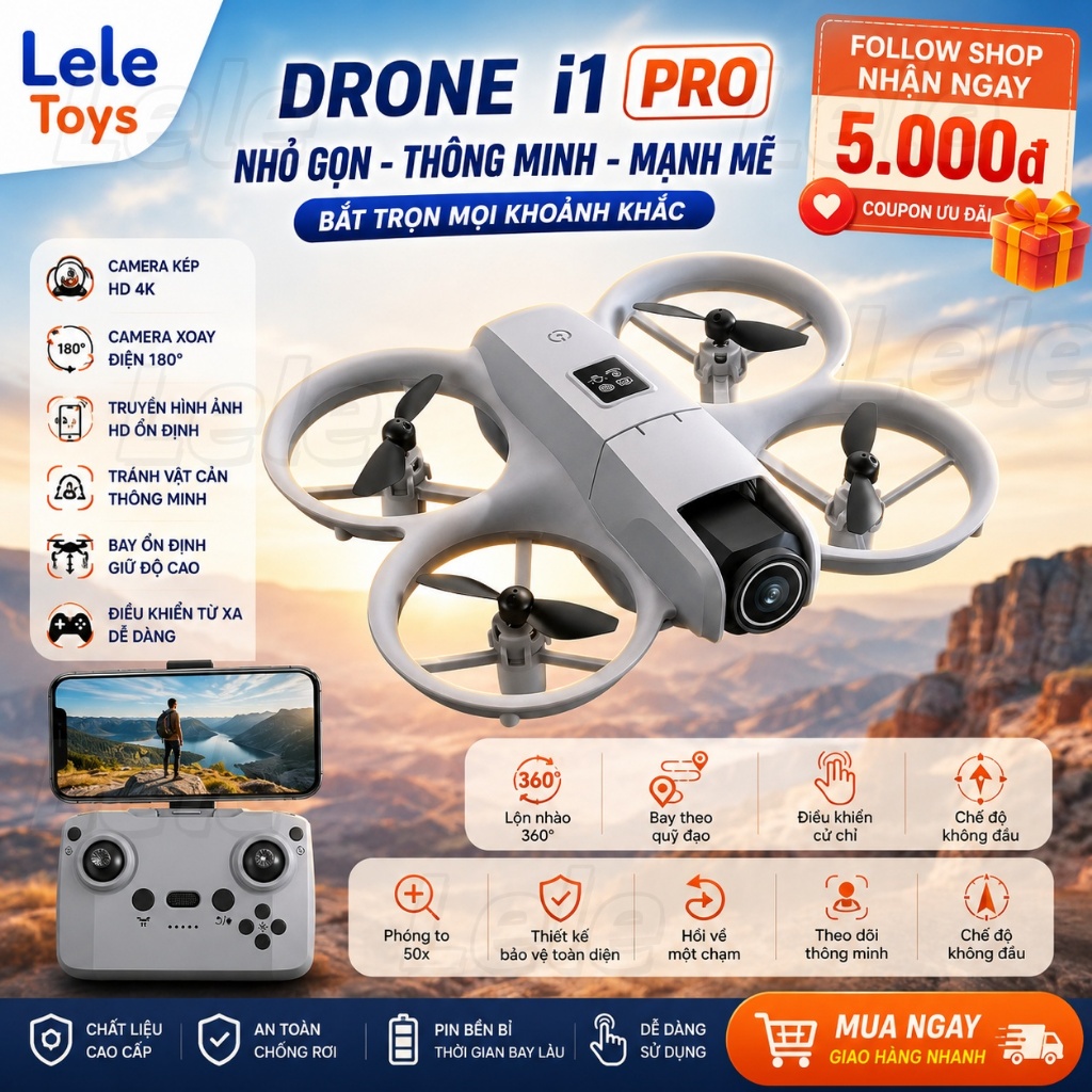 Flycam Mini i1 Pro –CAMERA 4K HD “CHẤT LƯỢNG” Món Quà “CÔNG NGHỆ” Giá Rẻ Cho Bé Yêu Thích Khám Phá