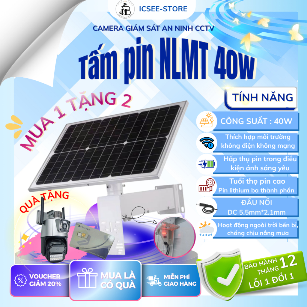 (TẶNG CAMERA 4G) BỘ LƯU ĐIỆN NĂNG LƯỢNG MẶT TRỜI 40W20Ah/ 40W30Ah Đảm bảo cho hệ thống camera hoạt đ