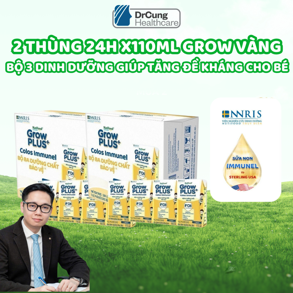 2 Thùng GROW VÀNG 24 Hộp 110ml Sữa Dinh Dưỡng Nutifood GrowPLUS+ Colos Immunel - Tăng Đề Kháng (48 H