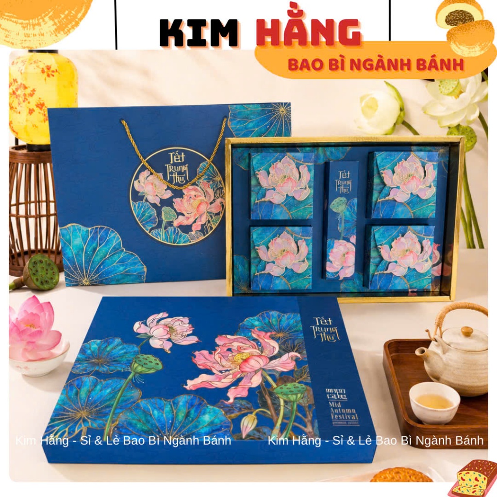 Hộp đựng 4 Bánh Trung Thu 1 Hộp Trà HỒNG LIÊN - Hộp đựng 4 bánh trung thu 150gr - 250gr  . Mẫu mới 2