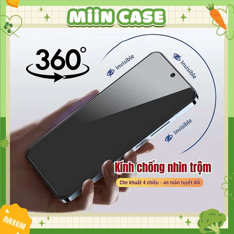 Kính Cường Lực iPhone Chống Nhìn Trộm 360° Bảo Vệ Full Màn - iP 7/8/Plus/X/XS/XR/11/12/13/14/15/16/Pro/Max/Mini Miin