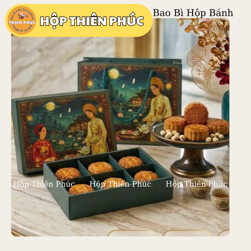 Hộp Đựng 6 Bánh Trung Thu 75g - Hộp Nguyệt Nương 6 Bánh Nhỏ 75G Cao Cấp - Hộp đựng quà bánh trung th