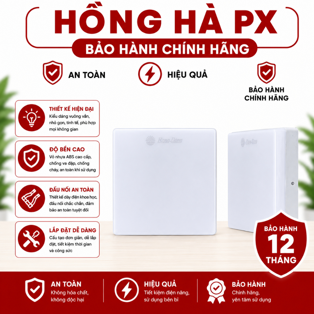 [RẠNG ĐÔNG] Đèn LED ốp trần vuông đế nhựa Model: LN12N 300x300/24W/ 18W/ 12W ánh sáng trắng