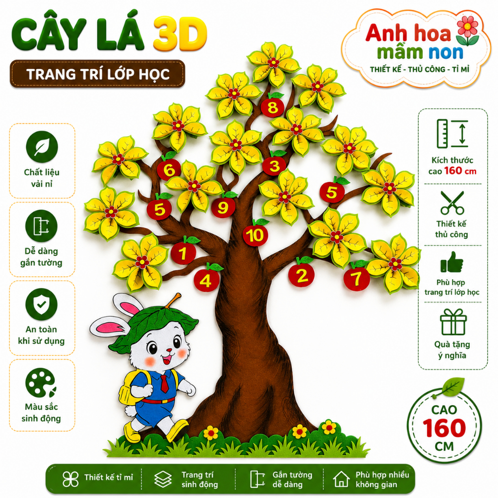 Cây nỉ -lá 3D mẫu mới 2026-  Trang trí mầm non , đồ dùng mầm non - Tranh góc mầm non - xưởng mầm non