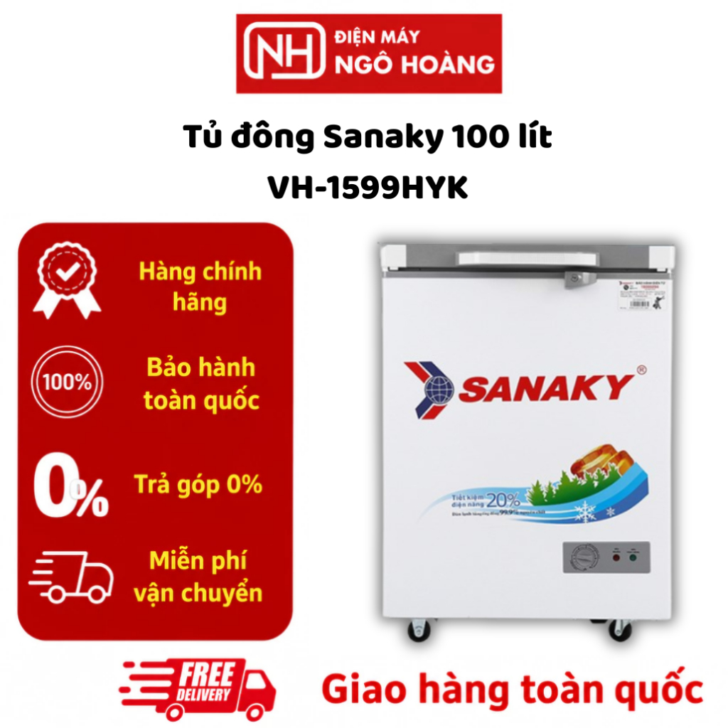VH-1599HYK - Tủ đông Sanaky 100 lít VH-1599HYK chính hãng, tủ đông mini 1 ngăn nhỏ gọn, làm lạnh sâu
