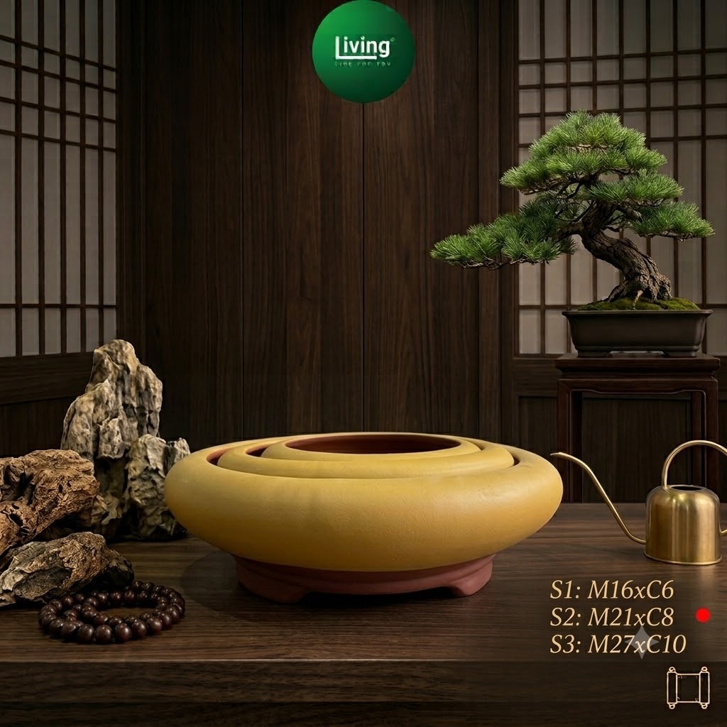 Chậu Gốm Tàu Cao Cấp Dáng Dĩa Tròn - Chậu Bonsai Mini, Sen Đá Men Lì Sang Trọng | Living Decor