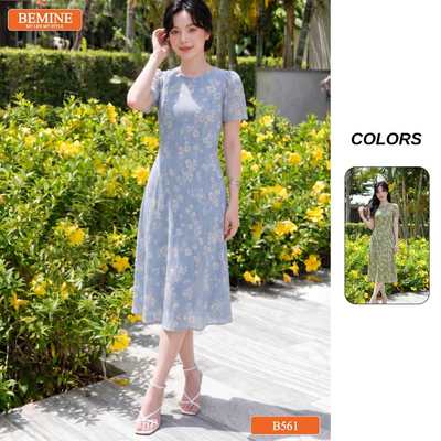 Đầm thiết kế BEMINE cổ tròn in hoa dáng dài phù hợp đi chơi-B561