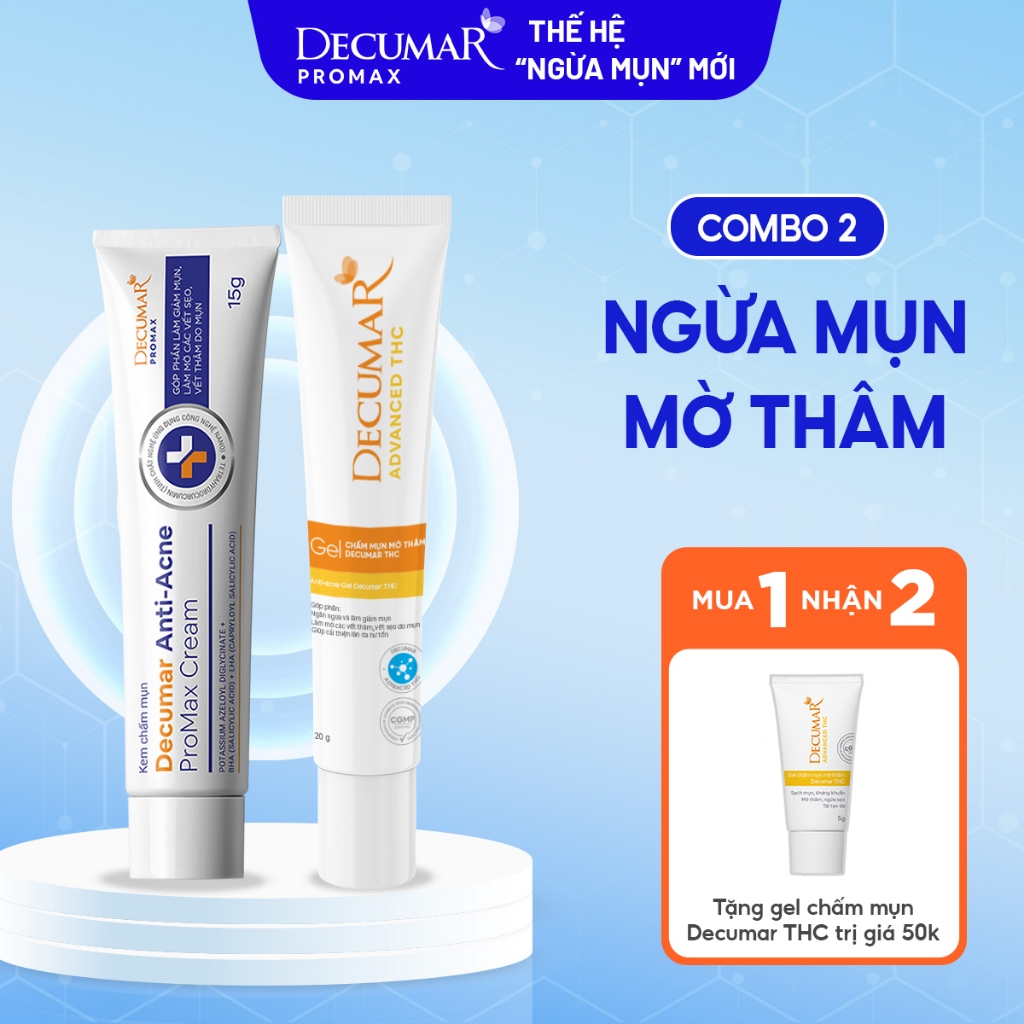 Combo 2 kem mụn ngày - đêm Decumar Promax và Decumar THC hỗ trợ giảm mụn, mờ thâm sẹo sau 48h - THC0