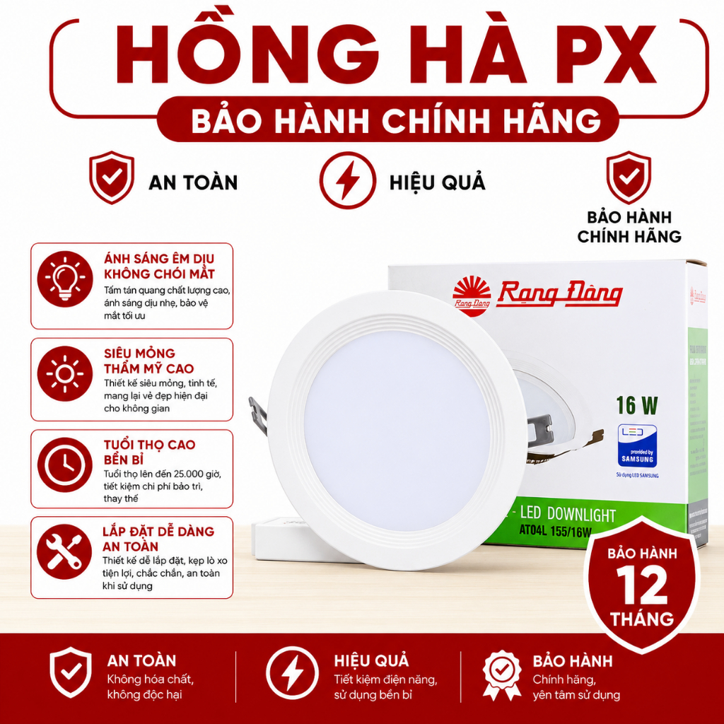 [RẠNG ĐÔNG] Đèn LED âm trần downlight Model: AT04 155/25W/16W