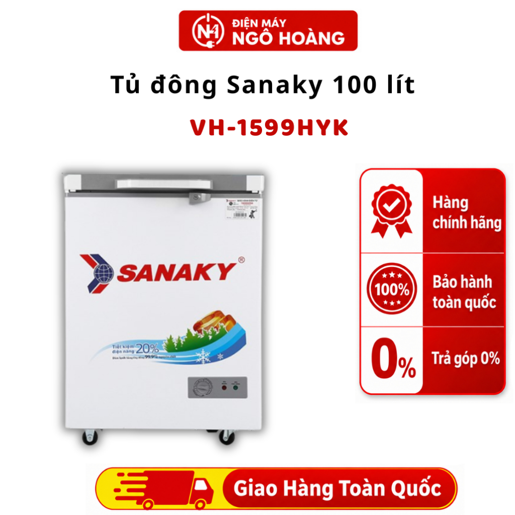 VH-1599HYK - Tủ đông Sanaky VH-1599HYK 100 lít chính hãng, tủ đông mini nhỏ gọn, bảo quản thực phẩm 