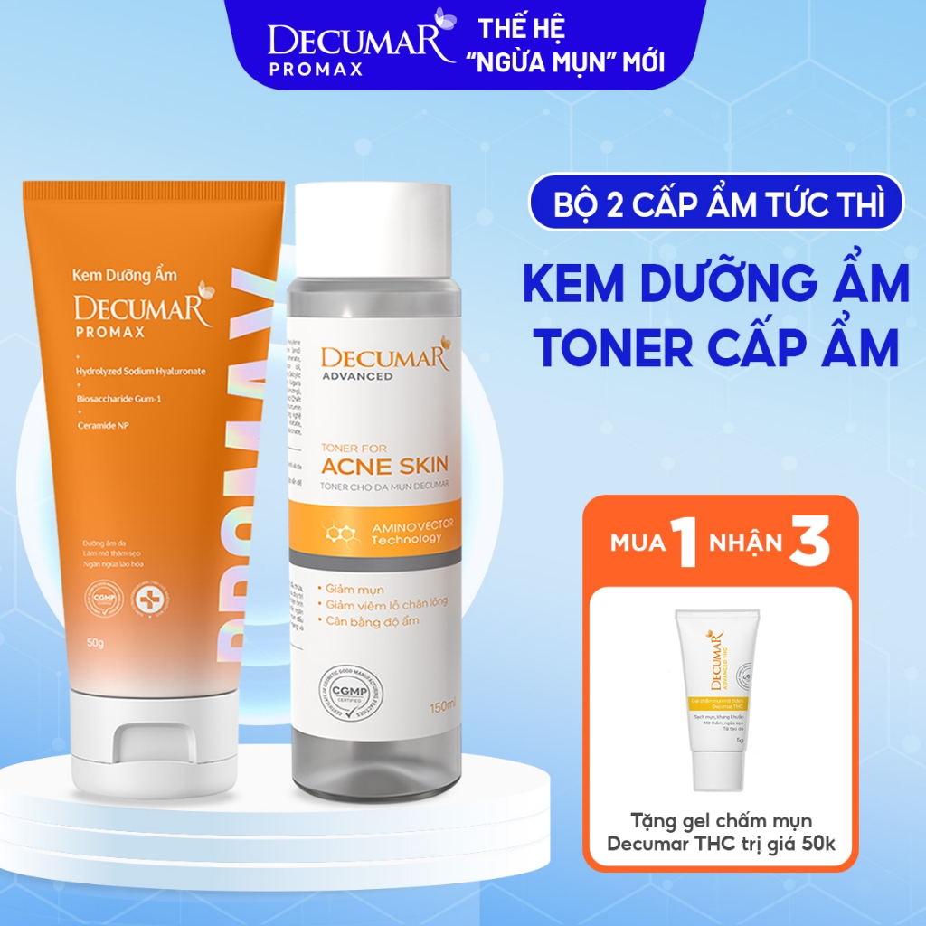 Bộ 2 cấp ẩm làn da toàn diện Decumar gồm kem dưỡng ẩm  Decumar Promax và toner - DTN10, ADP01