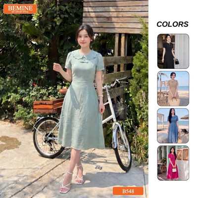 Đầm thiết kế BEMINE cổ kiểu đính cúc dáng chữ A phù hợp đi làm-B548