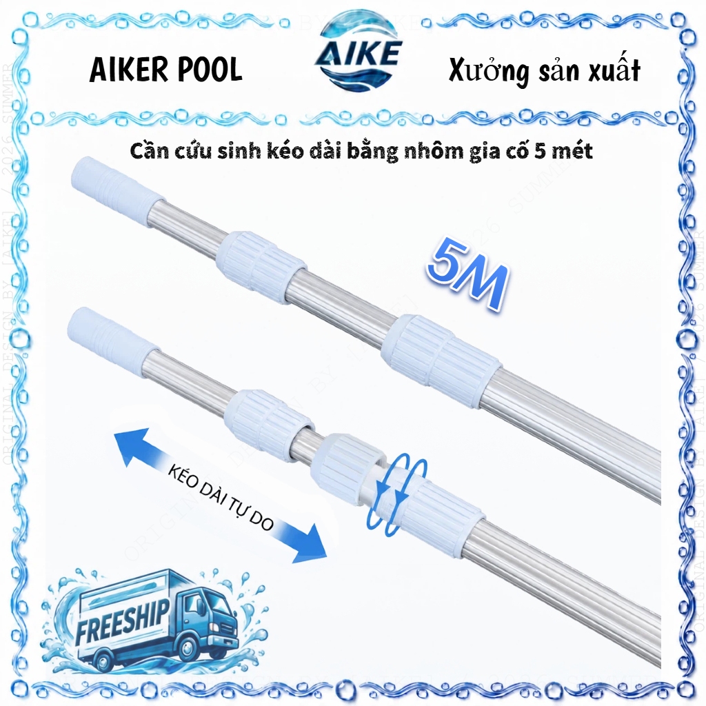 Sào Nhôm Bể Bơi 5m Dày 1.3mm - Cán Cứu Hộ Thanh Kéo Dài Hồ Bơi