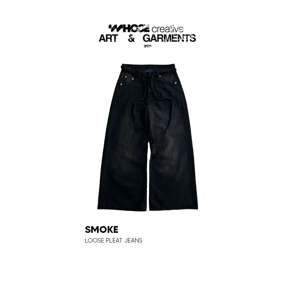 SMOKE LOOSE PLEAT WIDE JEANS - Quần jeans ống rộng form to Menswear Pants wshoe calemclub