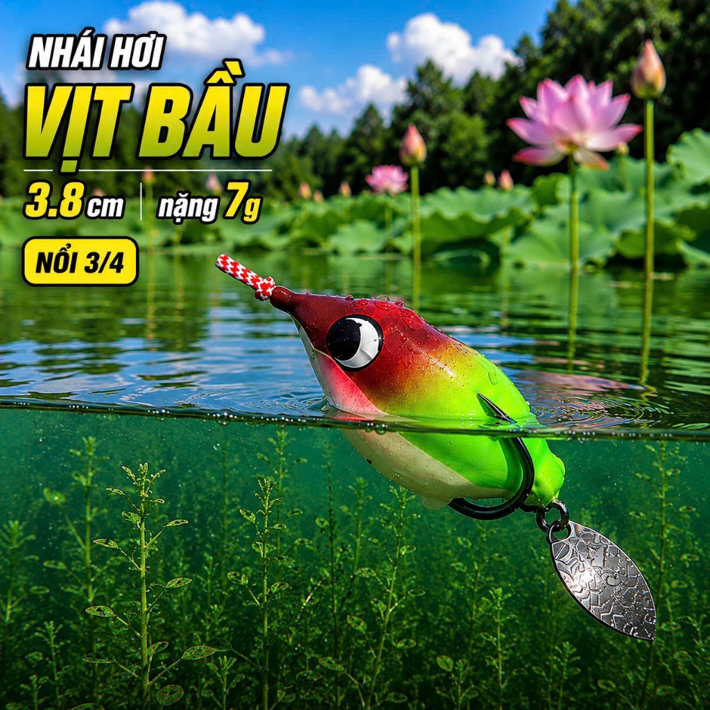 Nhái hơi VỊT BẦU NỔI 3/4 dài 3.8cm nặng 7g chuyên câu nhấp