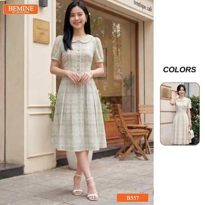 Đầm thiết kế BEMINE cổ đức phối viền dáng chữ A phù hợp đi làm, đi chơi-B557
