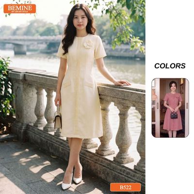 Đầm thiết kế BEMINE cổ tròn đính hoa dáng chữ A phù hợp đi chơi-B522