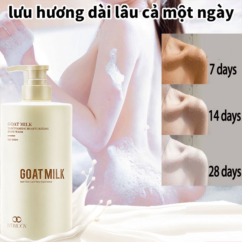 LYDIMOON Sữa tắm sữa dê làm trắng da 800ml tẩy tế bào chết Làm trắng và dưỡng ẩm giảm mụn lưng