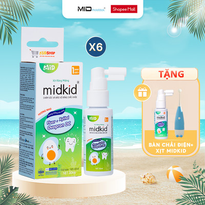 Liệu trình tái tạo - Combo 6 hộp Xịt chống sâu răng Midkid vị nho 30ml cho bé từ 1 tuổi