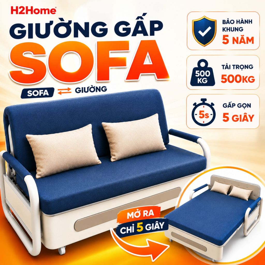 Giường sofa đa năng thiết kế thông minh tiện lợi sang trọng cao cấp H2Home, Có hộc chứa đồ rộng rãi,