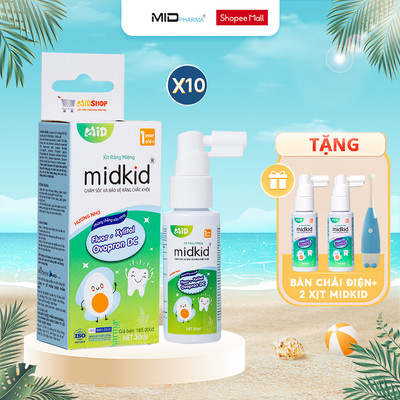 Combo 10 Hộp - Xịt chống sâu răng cho bé Midkid vị nho 30ml cho bé từ 1 tuổi
