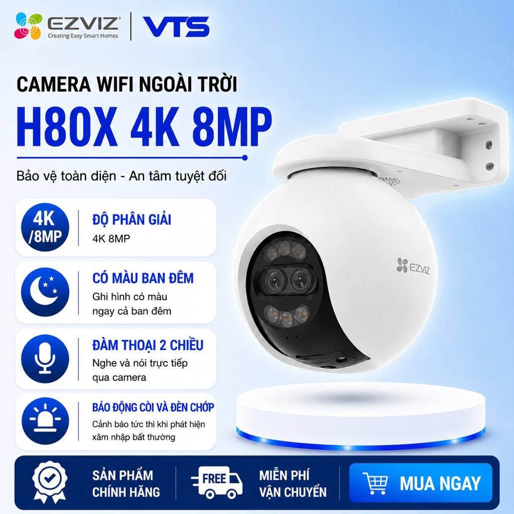 Camera Wifi EZVIZ H80X 4K 8MP/H8X 2K+ 4MP/H8 Pro 5MP, Xoay 360, Đàm Thoại 2 Chiều, Có Màu Ban Đêm