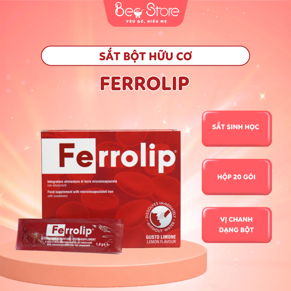 Sắt Hữu Cơ Ferrolip Cho Bà Bầu Hộp 20 Gói Hỗ Trợ Bổ Sung Sắt Giảm Thiếu Máu