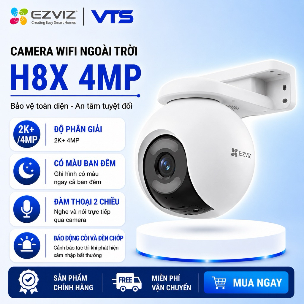 Camera Wifi EZVIZ H8 Pro 2K 3MP/H8X 4MP 2K+, Ngoài Trời, Xoay 360 Độ, Đàm Thoại 2 Chiều, Full Color