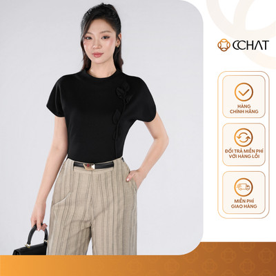 Áo Thun Nữ 𝐂𝐂𝐇𝐀𝐓 Dáng Ôm Hikari Đính Hoa Trang Trí Chất Liệu Cao Cấp 16TNC2005OT