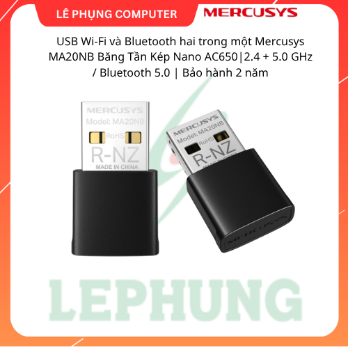 USB Wi-Fi và Bluetooth  Mercusys MA20NB Băng Tần Kép Nano AC650|2.4 + 5.0 GHz / Bluetooth 5.0 | cắm 