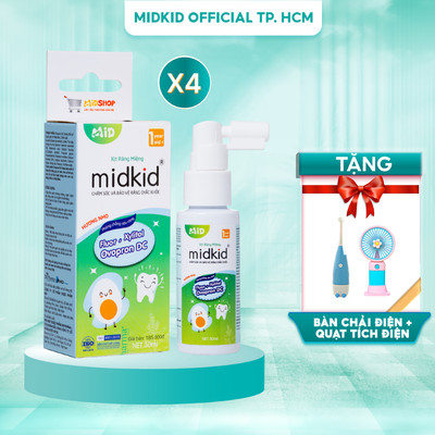 Combo 4 hộp Xịt chống sâu răng Midkid vị nho 30ml - Tặng Bàn chải điện + Quạt điện mini cầm tay