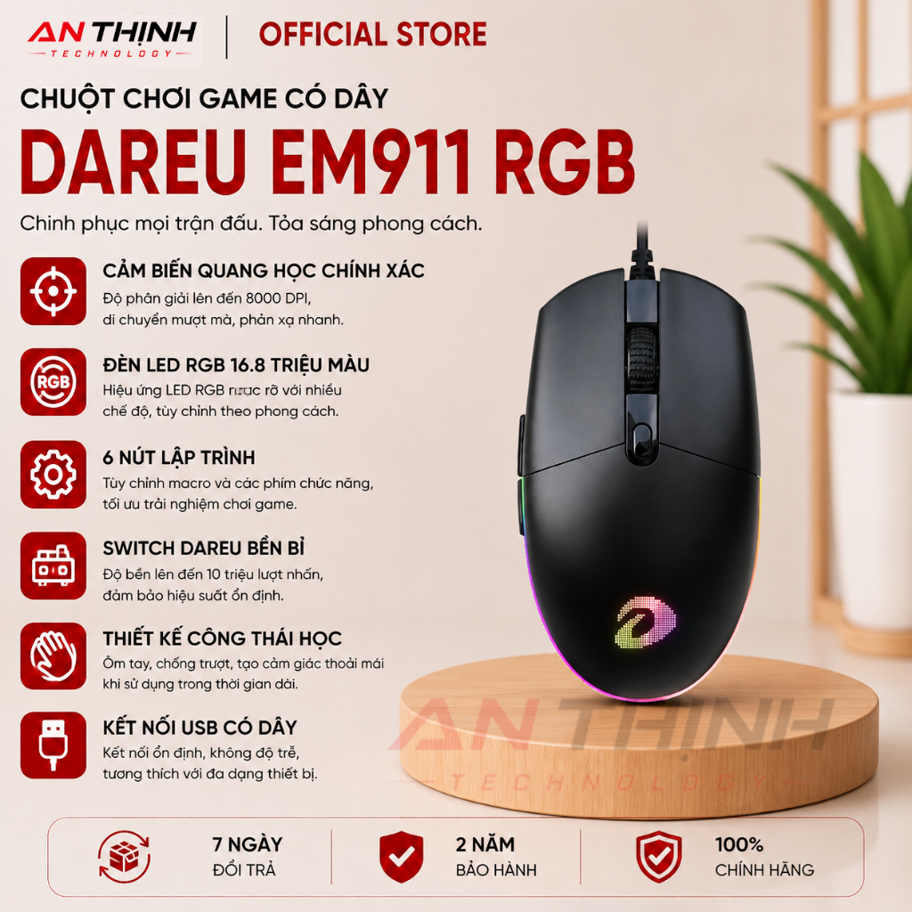 Chuột chơi game có dây DAREU EM911 RGB