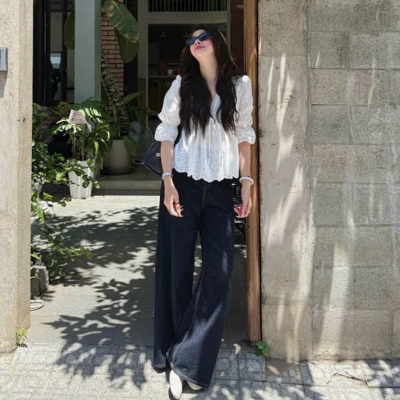 (ẢNH OLDSCHOOL) Áo kiểu ren thô điệu tay chuông rút dây A3737 Joana Top | BigBuy360 - bigbuy360.vn