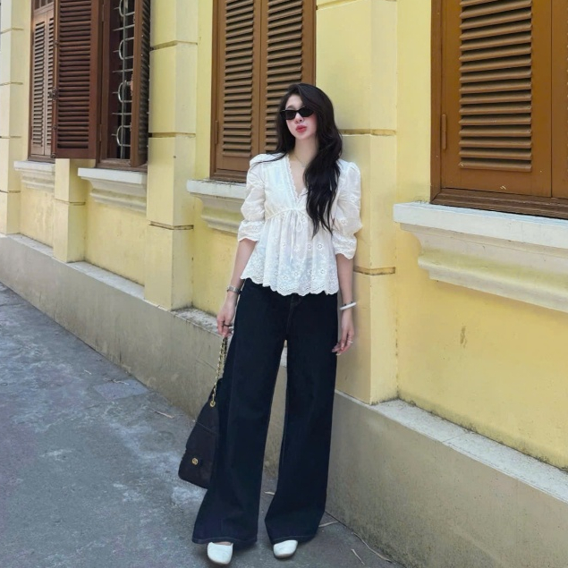 (ẢNH OLDSCHOOL) Áo kiểu ren thô điệu tay chuông rút dây A3737 Joana Top | BigBuy360 - bigbuy360.vn