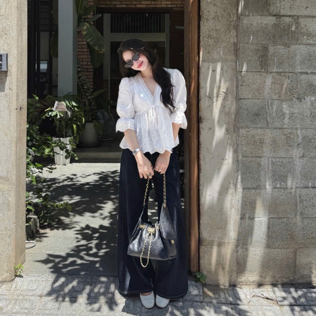 (ẢNH OLDSCHOOL) Áo kiểu ren thô điệu tay chuông rút dây A3737 Joana Top | BigBuy360 - bigbuy360.vn