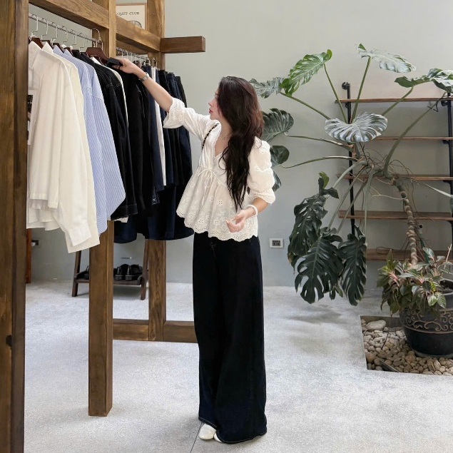 (ẢNH OLDSCHOOL) Áo kiểu ren thô điệu tay chuông rút dây A3737 Joana Top | BigBuy360 - bigbuy360.vn