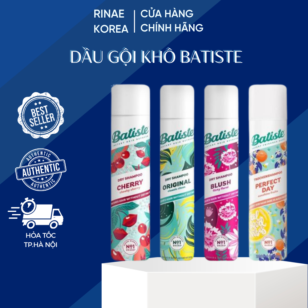 Dầu gội khô Batiste 200ml suôn mượt tóc tức thì, Batiste dầu gội khô chính hãng có tem, Rinaekorea