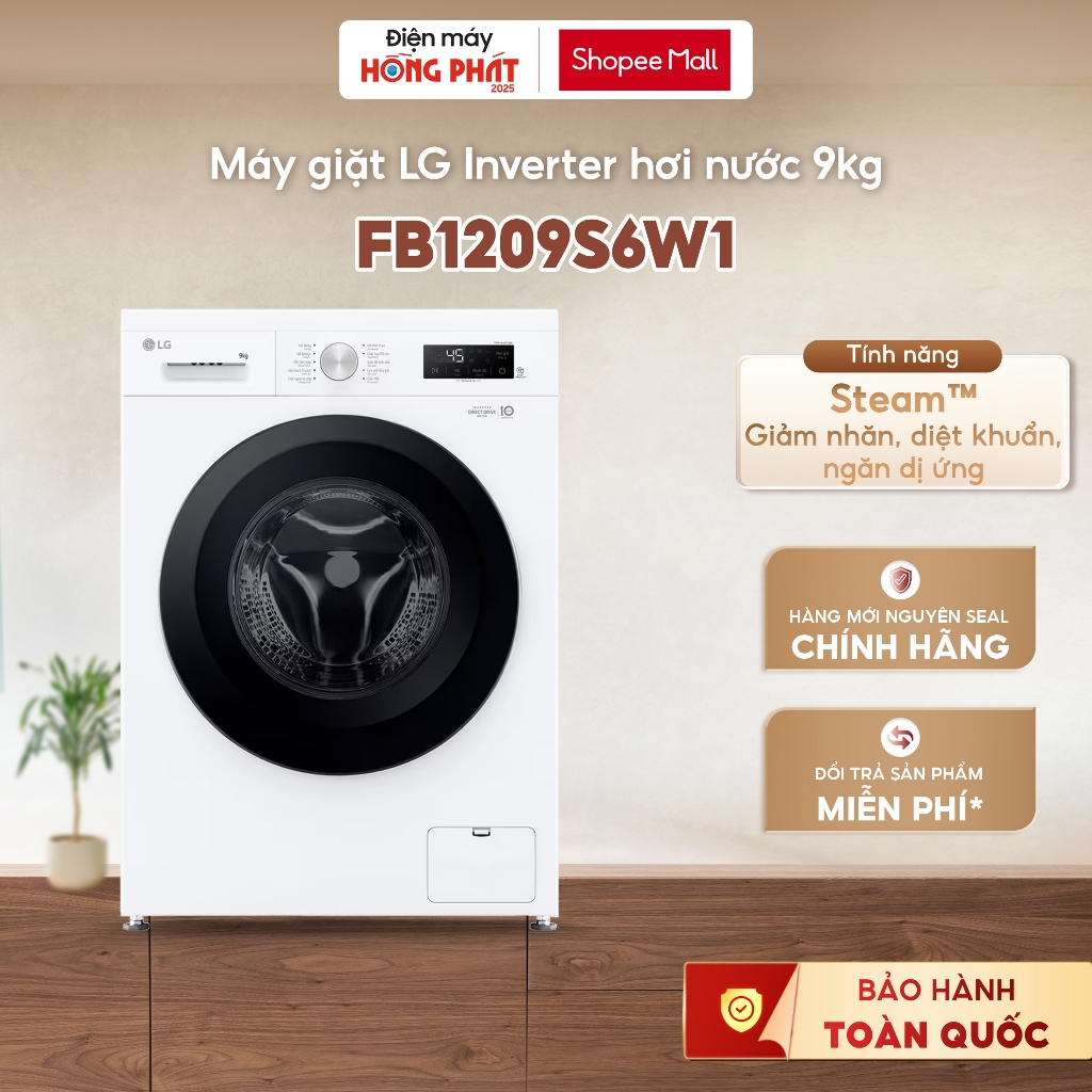 Máy giặt LG lồng ngang Inverter hơi nước 9kg màu trắng FB1209S6W1 [GIAO TOÀN QUỐC]