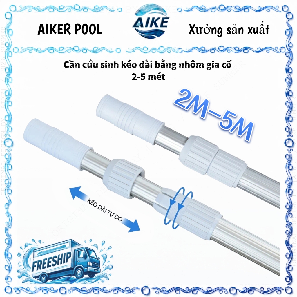 Sào Nhôm Bể Bơi 2m 3m 4m 5m Dày 1.3mm - Cán Cứu Hộ Thanh Kéo Dài Hồ Bơi